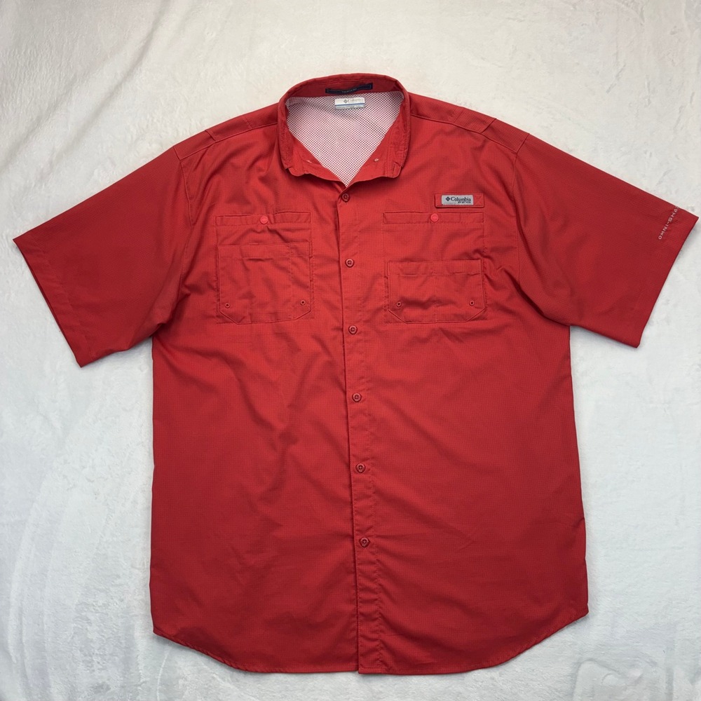 Columbia PFG Tamiami II Fishing Shirt Mens XLT Red Short Sleeve UPF 40 Ripstop